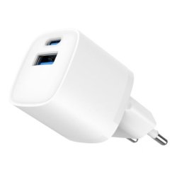 Mini-lader USB-A USB-C 20W PD QC3.0 hvid