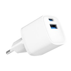 Mini-lader USB-A USB-C 20W PD QC3.0 hvid