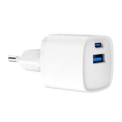 Mini-lader USB-A USB-C 20W PD QC3.0 hvid