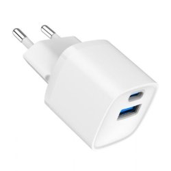 Mini-lader USB-A USB-C 20W PD QC3.0 hvid