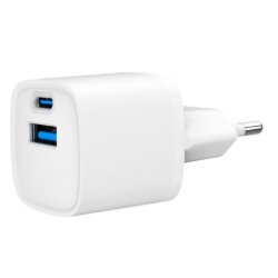 Mini-lader USB-A USB-C 20W PD QC3.0 hvid