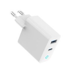 GaN USB-A USB-C Oplader LED 30W PD QC3.0 hvid