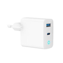 GaN USB-A USB-C Oplader LED 65W PD QC3.0 hvid