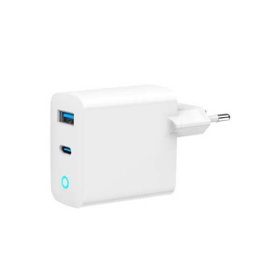 GaN USB-A USB-C Oplader LED 65W PD QC3.0 hvid