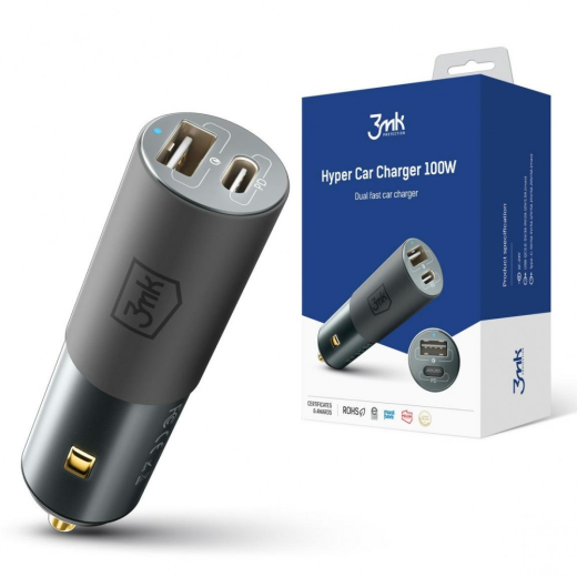 Biloplader 100W PD 1xUSB-C+USB-A