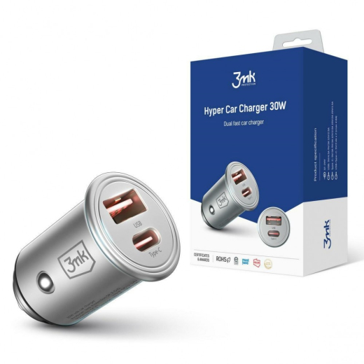 Biloplader 30W PD 1xUSB-C+USB-A