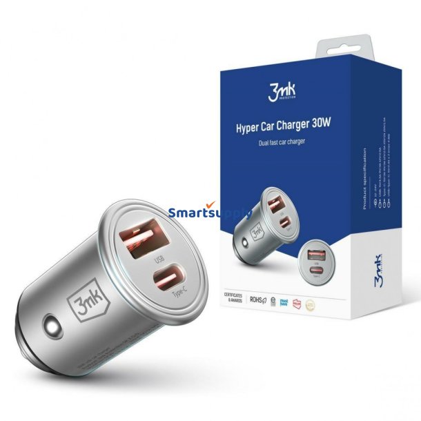 Biloplader 30W PD 1xUSB-C+USB-A