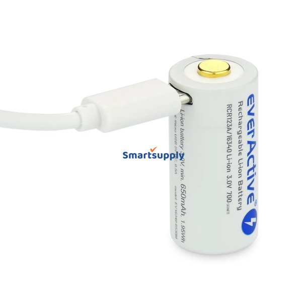 Genopladeligt batteri 16340 3V Li-ion 700 mAh micro USB