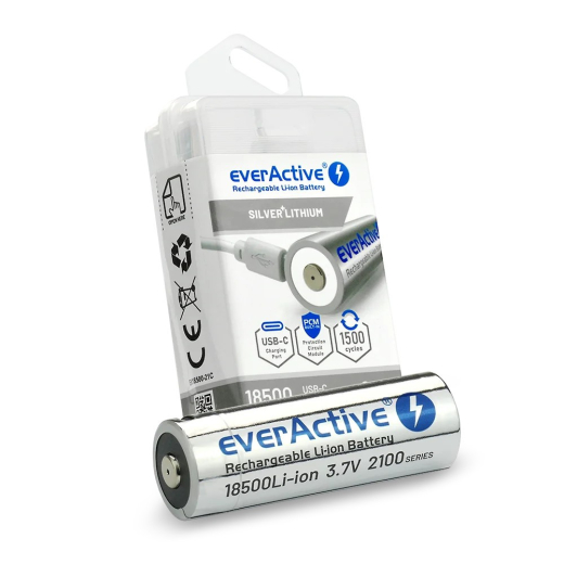 Genopladeligt batteri 18500 3,7V Li-ion 2100 mAh USB-C