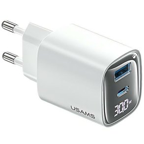 Opladning 30W GaN LED USB+USB-C CC229 hvid