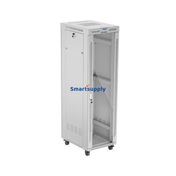 St�ende rackskab 19 42U 600x800 gr� med glasd�re flack pack