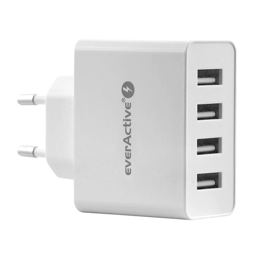 Tlf. oplader 4X USB 5A HVID