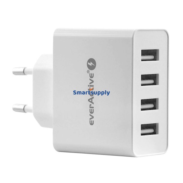 Tlf. oplader 4X USB 5A HVID