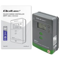 Solcelle ladekontroller MPPT 20A, 12V 24V, 2xUSB
