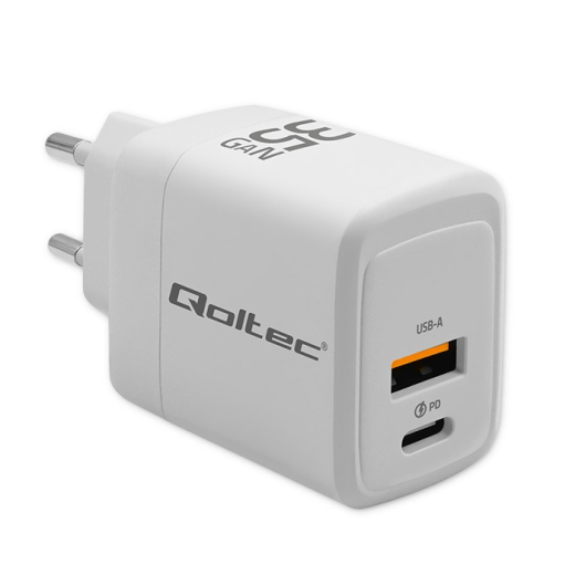 GaN 35W oplader 5V 20V 1.5A 3A, 1xUSB C PD, 1xUS