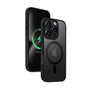 Cover med MagSafe til IP 16 Pro Hybrid Frost MAG Sort