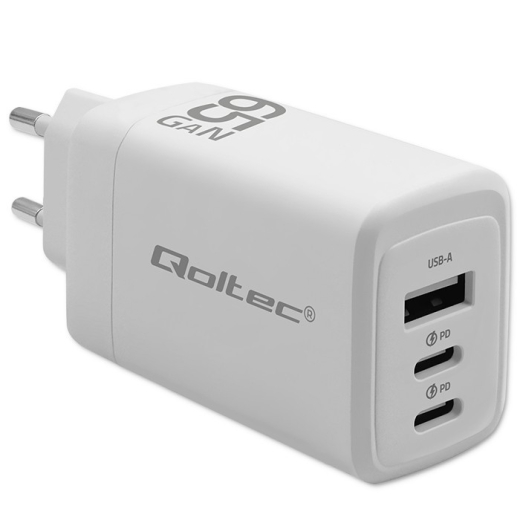 GaN 65W oplader, 5V 20V 3A 3.35A, 2xUSB, 2xUSB C