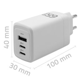 GaN 65W oplader, 5V 20V 3A 3.35A, 2xUSB, 2xUSB C