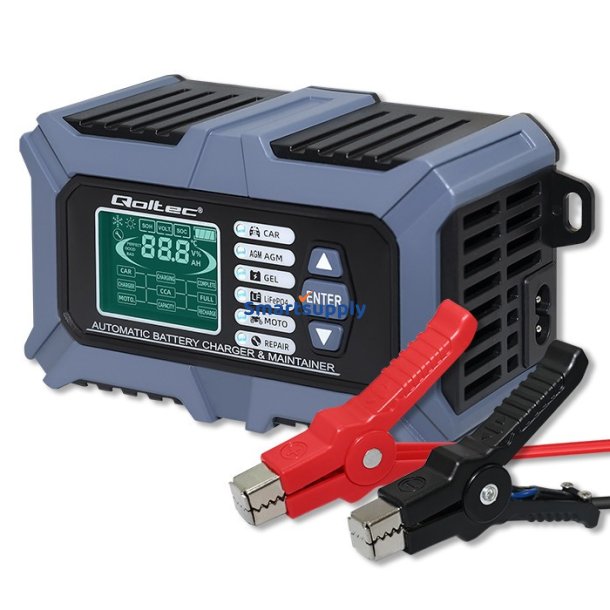 Oplader med batteritest 12V 6A reparation fu