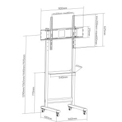 Mobilstander 50-90 tommer 70kg med AV hylde