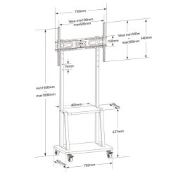 Mobilstand 32-70 tommer 70kg med AV Pivot hylde