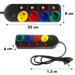 Str�mskinne 4 stik 1,5m 1,5m MCE508 B