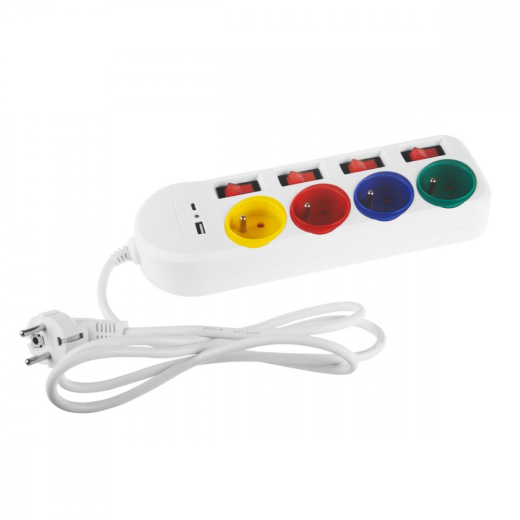 Str�mstik 4-stik USB A/C 1,5m, MCE508 W