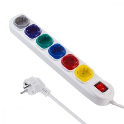 Str�mstrip med 6 stik 1,5m MCE509 W 250VAC/10