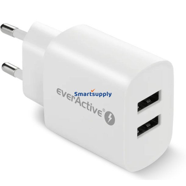 TELEFONLADER 2X USB 2, 4A 12W HVID