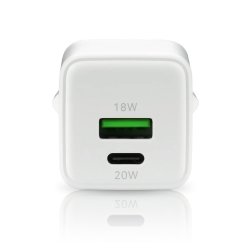 TELEFONLADER GAN 1X US B, 1X USB-C 20W HVID