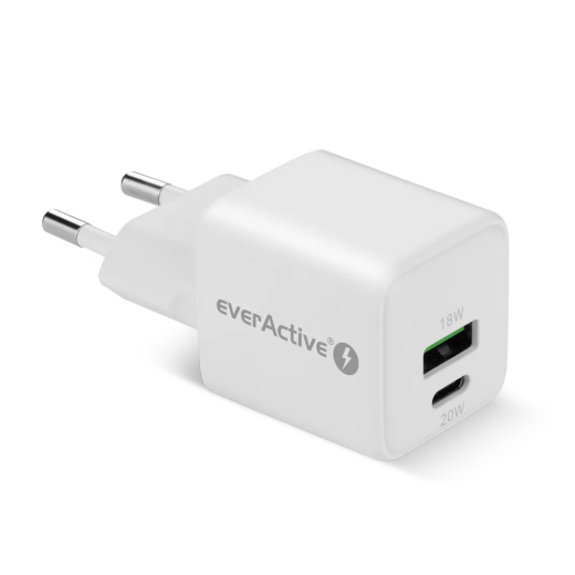 TELEFONLADER GAN 1X US B, 1X USB-C 20W HVID
