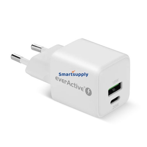 TELEFONLADER GAN 1X US B, 1X USB-C 20W HVID