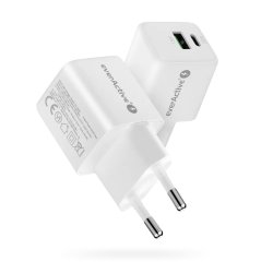 TELEFONLADER GAN 1X US B, 1X USB-C 20W HVID