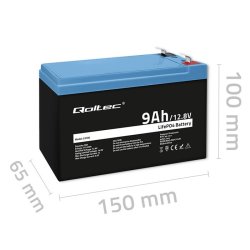 LiFePO4 batteri 12.8V, 9Ah, 115.2Wh, BM