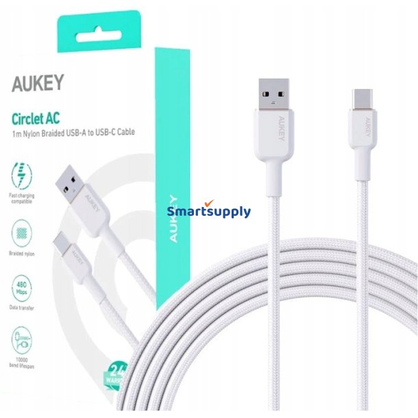 AUKEY CB-NAC1 Hvid Nyl on kabel USB C - USB A