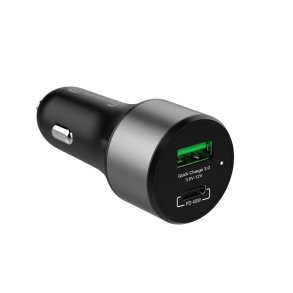 Biloplader USB-C PD 45W + USB QC 3.0 18W sort