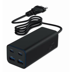Universal oplader 100W GaN 2xUSB-A 2xUSB-C hurtig oplader sort