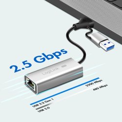 USB-A/-C til 2,5G Ethernet adapter, gr�