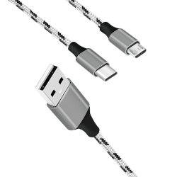 USB2.0 kabel, A/M til micro-USB + USB-C, 1.2m