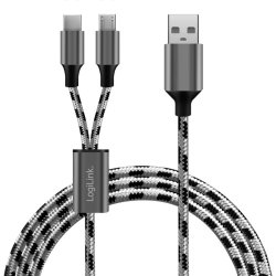 USB2.0 kabel, A/M til micro-USB + USB-C, 1.2m