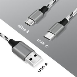 USB2.0 kabel, A/M til micro-USB + USB-C, 1.2m