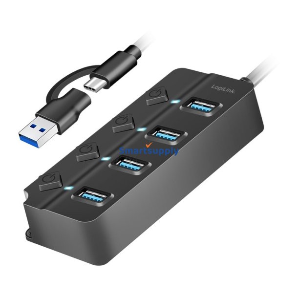 USB3.2 Gen1 HUB, 4xUSB-A t�nd/sluk kontakt
