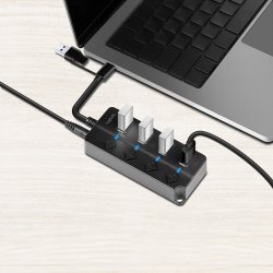 USB3.2 Gen1 HUB, 4xUSB-A t�nd/sluk kontakt
