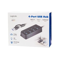USB3.2 Gen1 HUB, 4xUSB-A t�nd/sluk kontakt