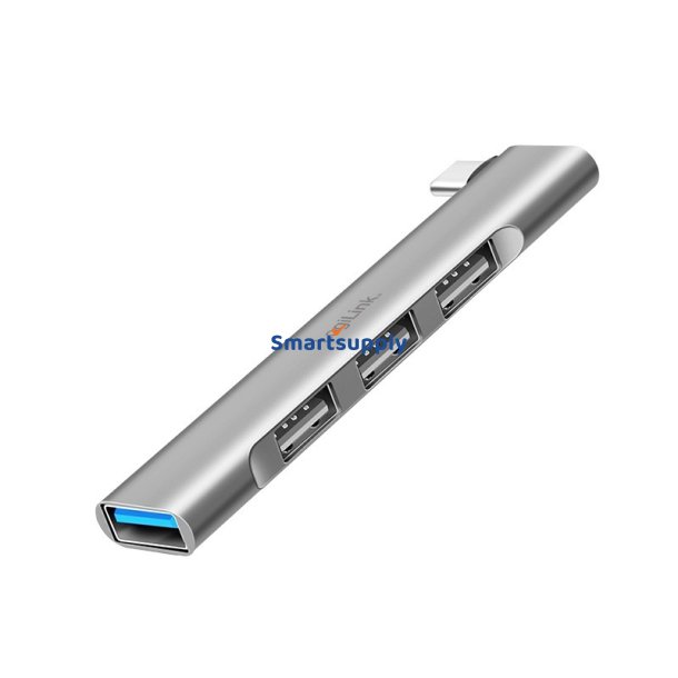 Ultraslank USB-C hub til 1xUSB-A 3.0, 3xUSB-A 2.