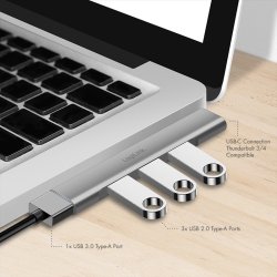 Ultraslank USB-C hub til 1xUSB-A 3.0, 3xUSB-A 2.