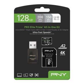 Hukommelseskort microSDXC Elite Prime 128GB + adapter SD + USB-A kortl�ser