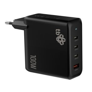 3x USB C + USB A Power Delivery V�goplader Sort, GaN 100W