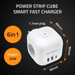 Power cube 6in1 forl�ngerledning 3xAC USB