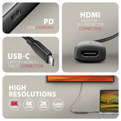 RVC-HI8KPD USB-C HDMI 8K adapter ALU PD 100W